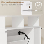 Meuble à chaussures, armoire à chaussures, 2 tiroirs rabattables, compartiments ouverts et étagère réglable, blanc-8