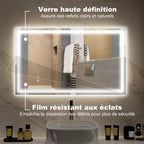 Miroir salle de bain éclairage LED miroir lumineux salle de bain mural interrupteur tactile lumière 3 couleurs 100 x 60 cm-5