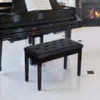 Banquette tabouret siège pour piano avec coffre de rangement pied bois caoutchouc assise capitonnée noir-1