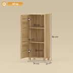 Meuble de Salle de Bain en Bois avec Étagère Réglable et Porte à Lamelles, Ouverture Pression, 34 x 23 x 84 cm, Naturel-2