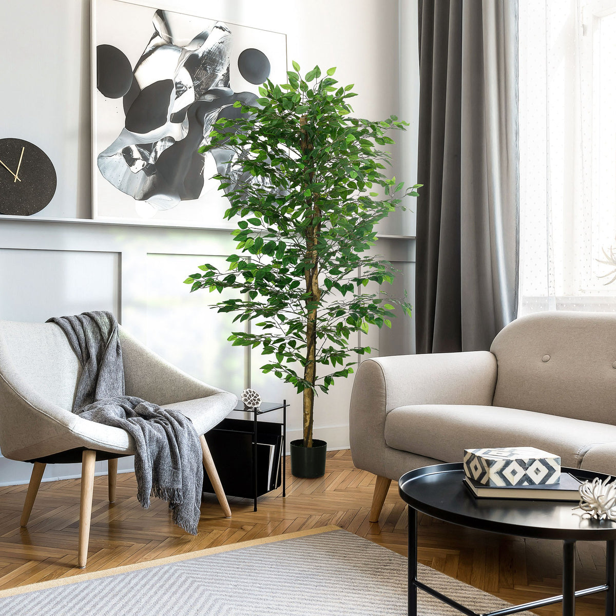 Plante artificielle ficus hauteur 1,80 m tronc branches liane lichen feuilles grand réalisme pot inclus vert-9