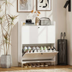 Meuble à chaussures 16 paires, armoire à chaussures avec 2 tiroirs rabattables, étagères réglables, 80x24x101cm, blanc-1