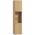 Armoire salle de bain haute, meuble de rangement colonne 6 niveaux 2 portes et étagères réglables, 40x31x182cm, chêne-0