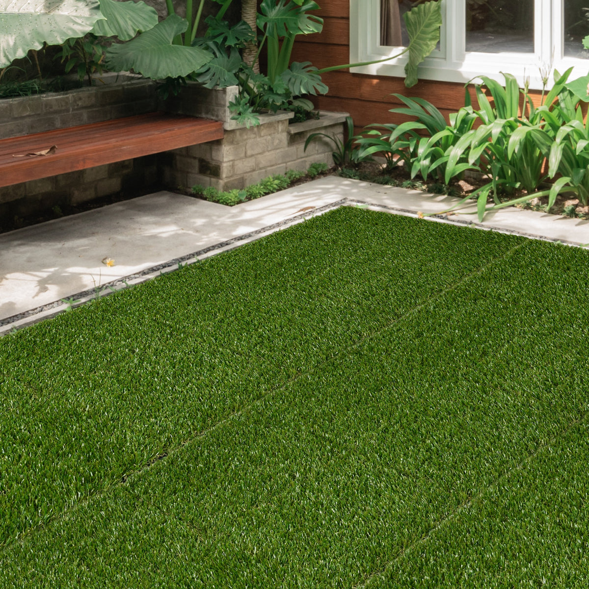 Gazon synthétique Artificiel Set de 10 Dalles Carreaux 30 x 30 cm épaisseur Confort 3,5 cm à emboîter Vert-1