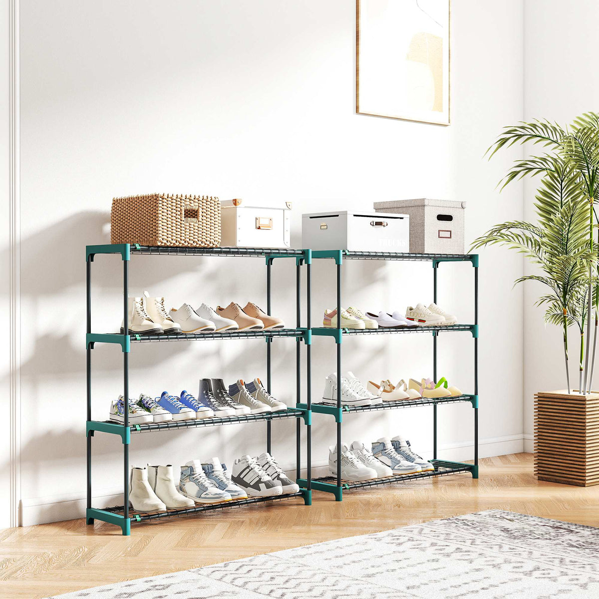 Lot de 2 Étagères à Plantes 4 Niveaux Intérieur Extérieur, Supports pour Plantes en Métal, 90 x 28 x 104 cm, Vert-7