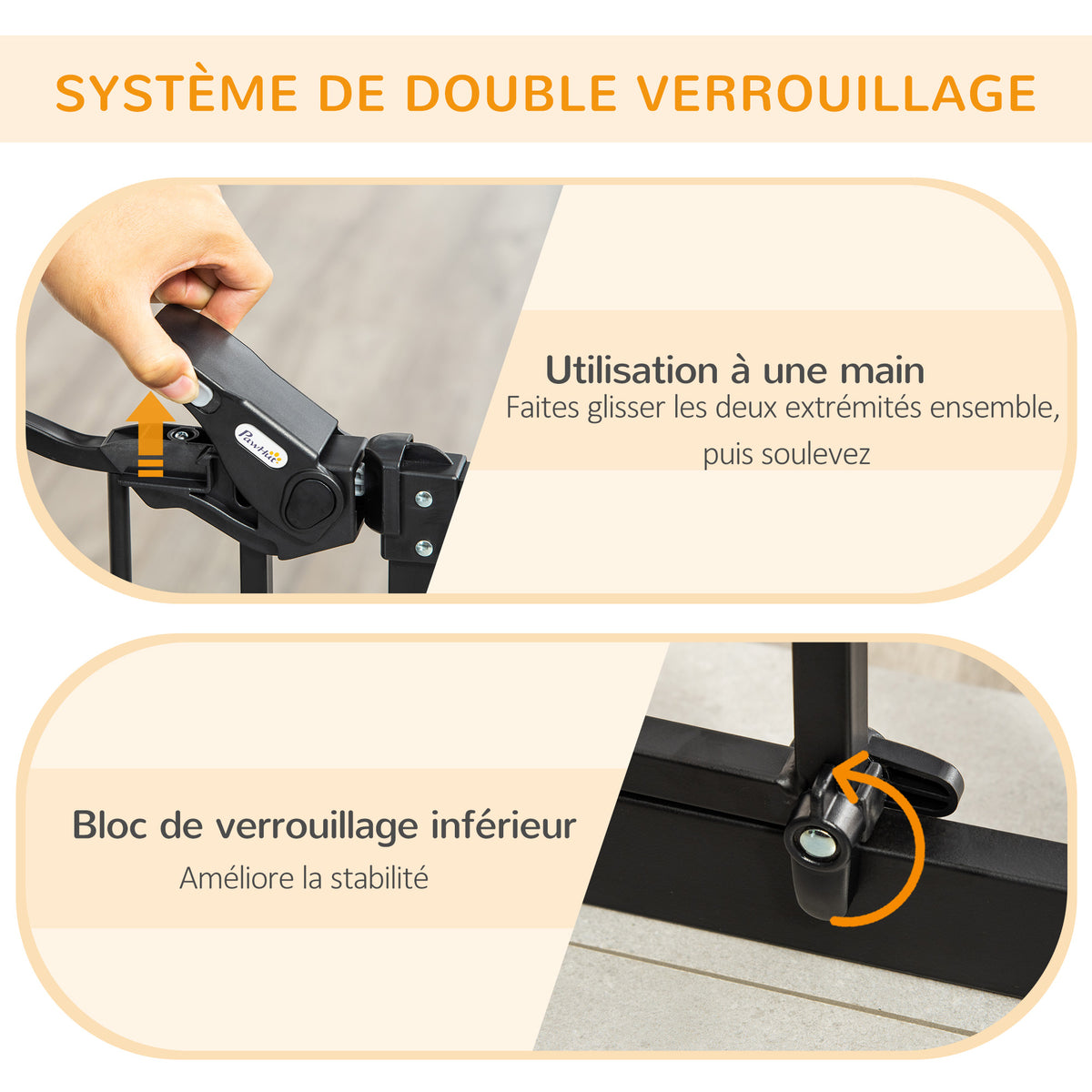 Barrière de sécurité animaux de 104,1H cm avec porte fermeture automatique système de double verrouillage noir-3
