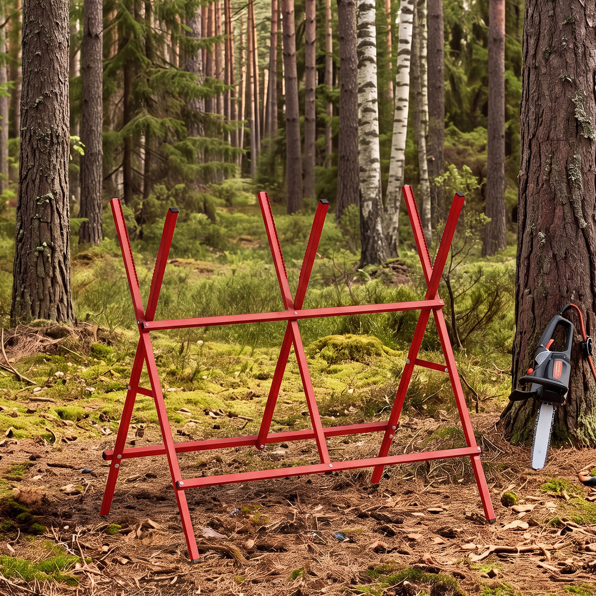 Tréteau Pliant Robuste en Acier, Charge 150 kg, Hauteur et Largeur Réglables, 102,5 x 71 x 101 cm, Rouge-1