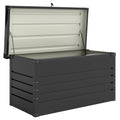 Coffre de rangement métal boîte de jardin 350L double vérins à gaz verrouillable pour coussins outils gris anthracite-0