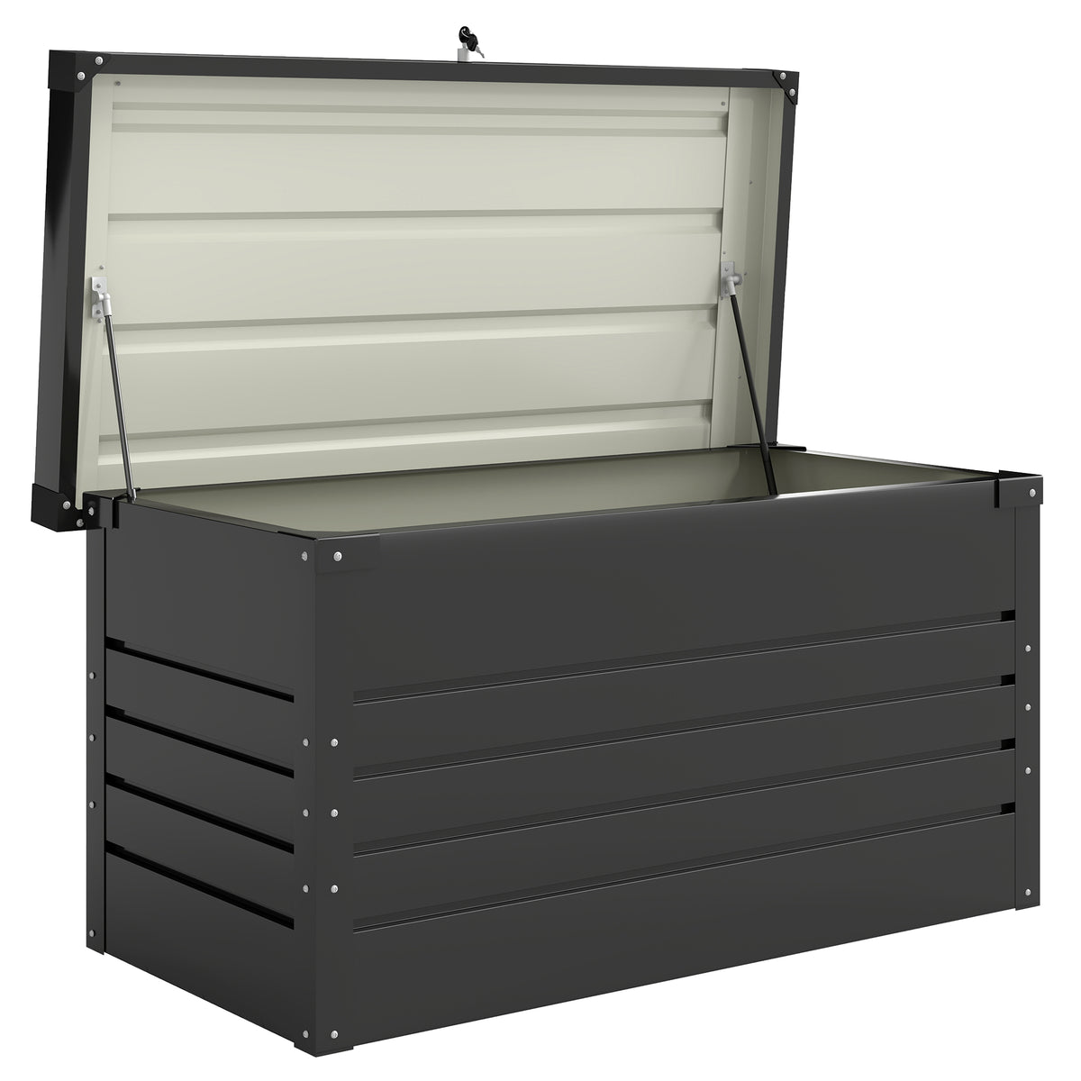 Coffre de rangement métal boîte de jardin 350L double vérins à gaz verrouillable pour coussins outils gris anthracite-0