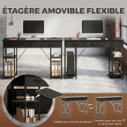Bureau avec rangement avec prises de courant, 3 tiroirs en tissu et 4 étagères de rangement, 120 x 40 x 76 cm, noir-5