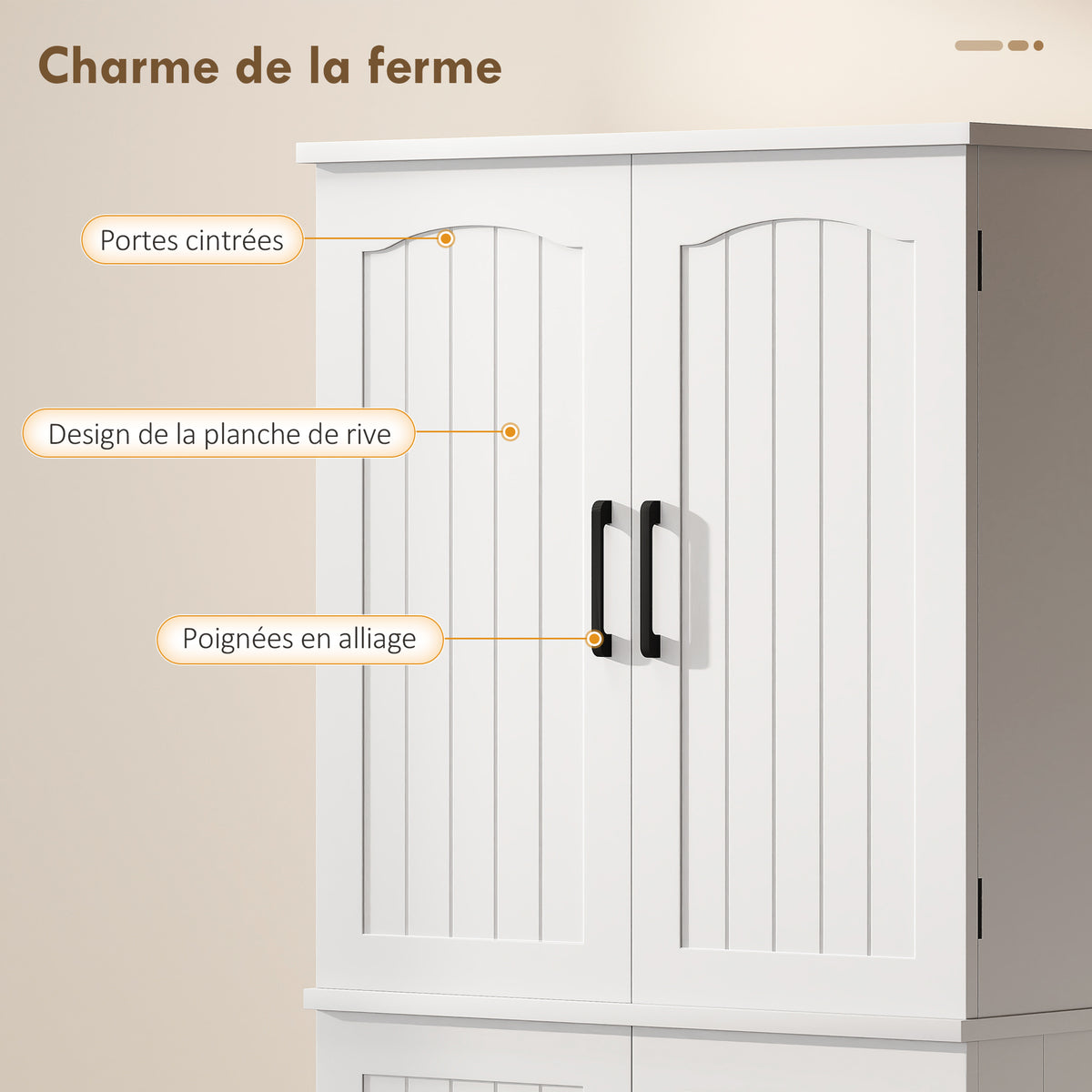 Buffet haut cuisine, armoire de cuisine, 4 portes, 10 niches, 8 porte-épices et étagères réglables, 60x35x162cm, blanc-5