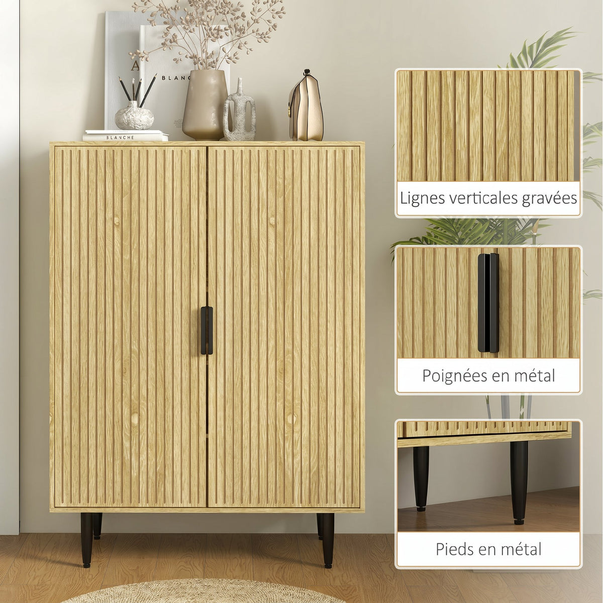 Meuble à Chaussures 15 Paires, Armoire à Chaussures 5 Niveaux avec Étagères Réglables, 2 Portes et Pieds en Métal, Chêne-5