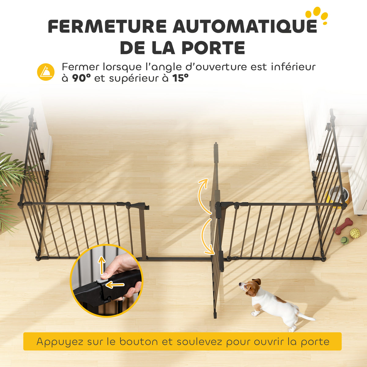 Barrière de sécurité parc enclos chien modulable pliable porte intégrée 300L max. x 74,5H cm métal PP noir-5