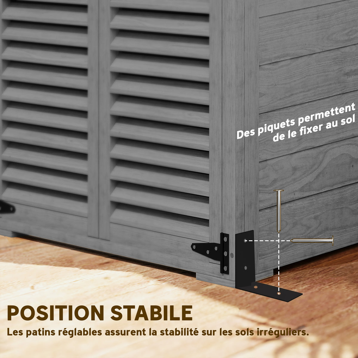 Armoire de Jardin Remise Pour Outils en Bois 2 Étagères Toit Bitumé Portes Persiennes Verrouillable 75 x 50 x 118cm Gris-5
