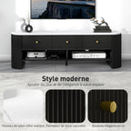 Meuble TV 140 cm, meuble télé pour téléviseur 65 pouces effet marbre avec 3 tiroirs façades à cannelures 2 étagères noir-3