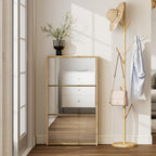 Meuble à chaussures 9 paires, armoire à chaussures étroite, 3 tiroirs rabattables portes miroirs, 65x17x114,5cm naturel-7