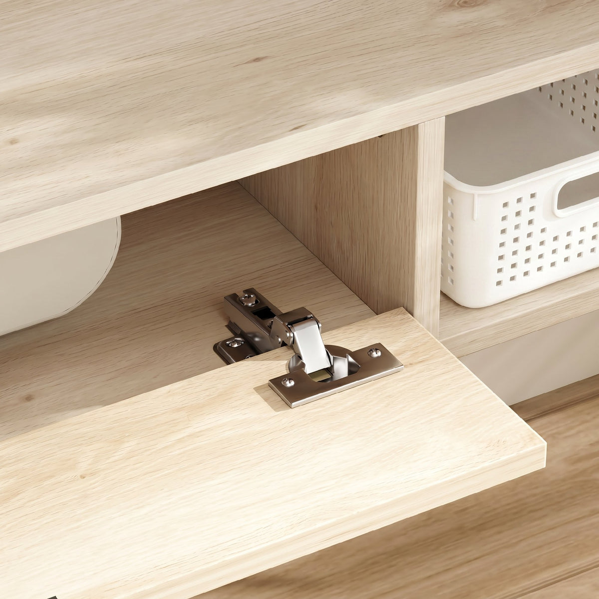 Meuble TV suspendu, meuble télé pour téléviseur jusqu'à 60 pouces, tiroir rabattable 2 étagères 140x24x16cm bois naturel-6