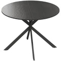 Table à Manger Ronde pour 4 Personnes 100 cm, Style Industriel avec Plateau Aspect Bois, Piètement Croisé en Acier, Noir-0