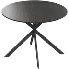 Table à Manger Ronde pour 4 Personnes 100 cm, Style Industriel avec Plateau Aspect Bois, Piètement Croisé en Acier, Noir-0