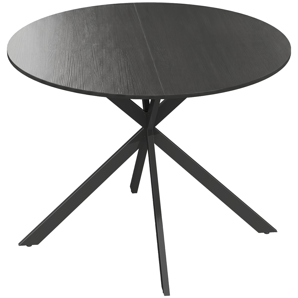 Table à Manger Ronde pour 4 Personnes 100 cm, Style Industriel avec Plateau Aspect Bois, Piètement Croisé en Acier, Noir-0