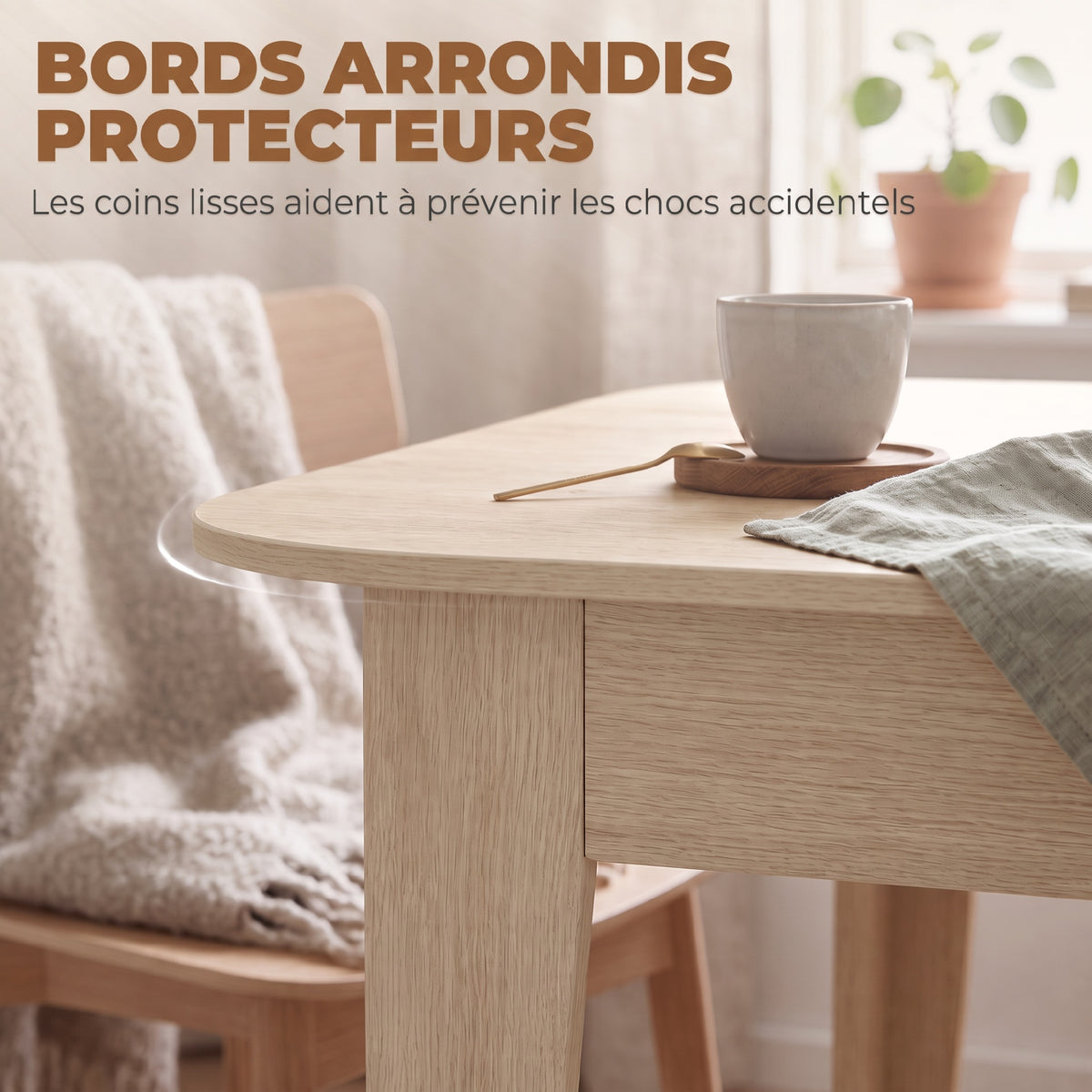 Table à Manger Extensible pour 4 à 6 Personnes, 140-180 cm, Table de Cuisine Ovale avec Bords Arrondis, Chêne-5