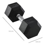 Haltère hexagonal 12,5 kg en fonte caoutchouté pour maison bureau gym à domicile, noir-2