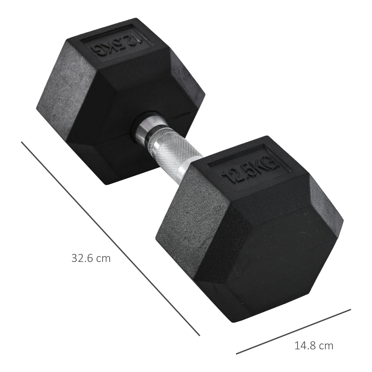 Haltère hexagonal 12,5 kg en fonte caoutchouté pour maison bureau gym à domicile, noir-2