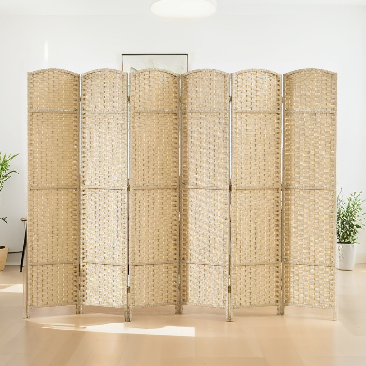Paravent interieur en bois 6 panneaux 240 x 170 cm séparateur de pièce pliable pour salon, chambre à coucher, naturel-7