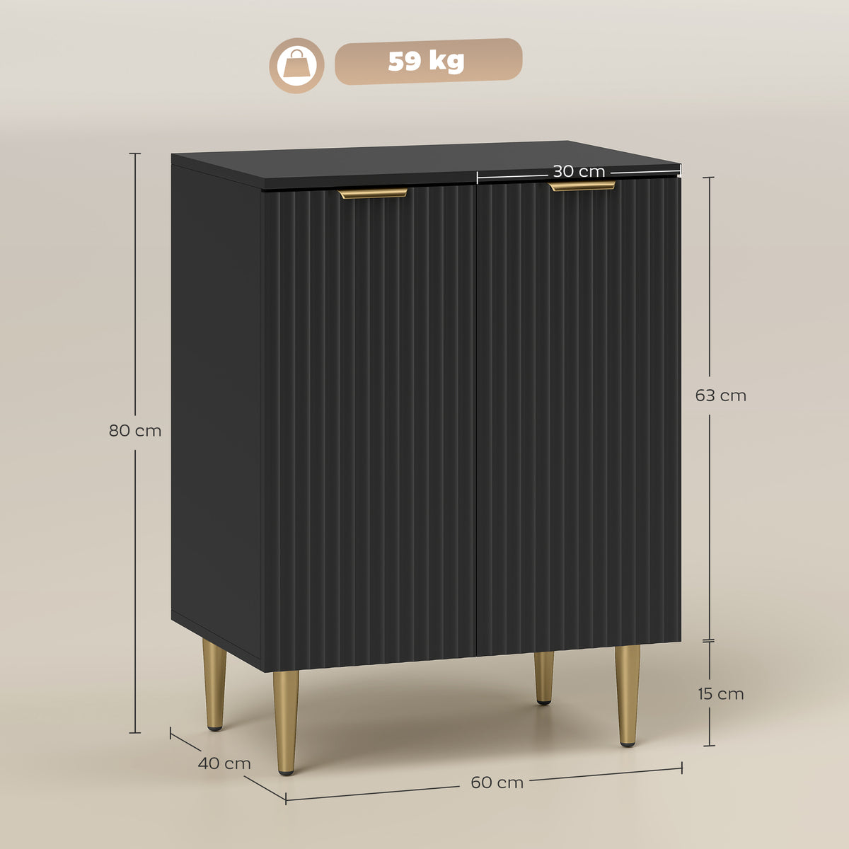 Buffet Cuisine, Meuble de Rangement avec 2 Portes, Étagère Réglable, Pieds Métalliques Surélevés, 60 x 40 x 80 cm, Noir-2