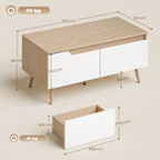Table basse rectangulaire, table de salon moderne avec 2 tiroirs, 5 pieds en bois de pin, 100x50x46cm, chêne et blanc-2