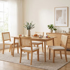 Lot de 2 chaises de salle à manger, chaises de cuisine avec assise rembourrée, dossier effet rotin, crème et chêne-8