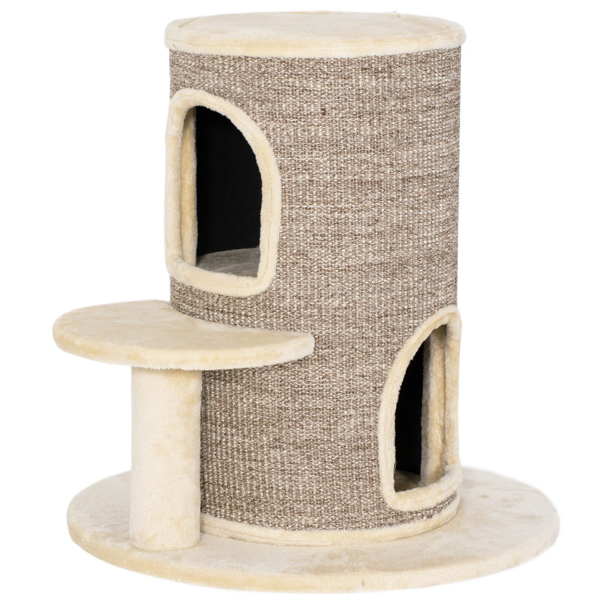 Tonneau à gratter tour à griffer pour chat 2 niveaux avec plate-forme parfait pour griffes & jeu 60 x 60 x 61 cm beige-0
