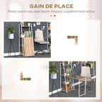 Bureau Pliable Rabattable - Bureau bibliothèque 2 en 1-4 étagères - Imitation Bois chêne Clair métal Blanc-3