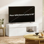Meuble TV 2 portes pour téléviseurs jusqu'à 60 pouces, meuble télé avec placard et étagère ouverte, blanc-6