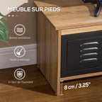 Meuble TV Banc TV 110 cm Design Industriel, avec 2 placards, 2 niches, 2 Passe-Fils, Aspect Bois veinage Portes métal Noir-4