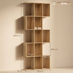 Bibliothèque à 5 niveaux, étagère de rangement en forme S avec 15 compartiments ouverts, 80 x 24 x 200 cm, chêne-2
