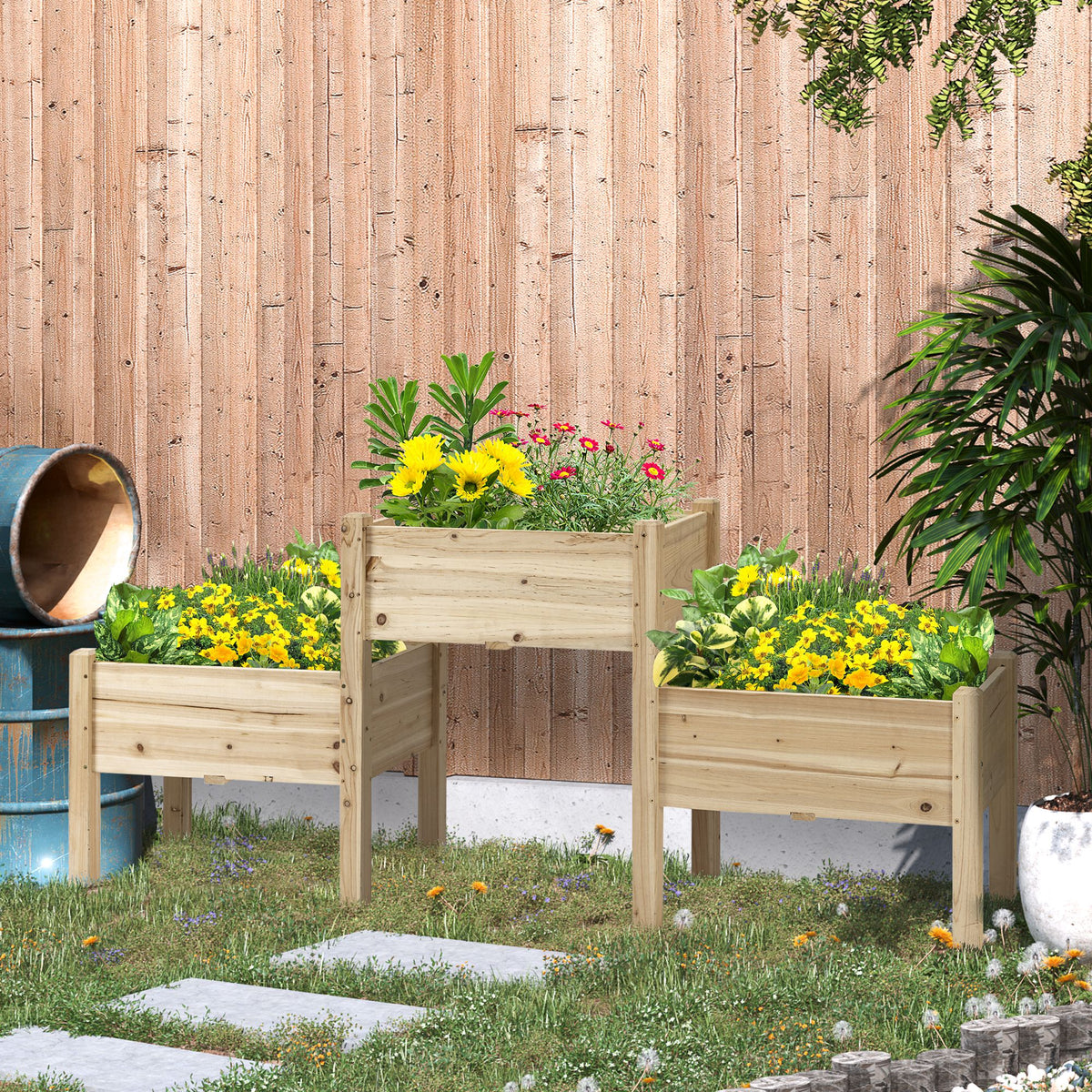 Jardinière sur Pieds carré Potager 2 étages dim. 184L x 45l x 80H cm Inserts d'irrigation Bois Sapin pré-huilé-1