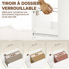 Bureau d'ordinateur avec bibliothèque 4 compartiments et tiroir verrouillable, 126 x 50 x 109 cm, grain de bois blanc-4
