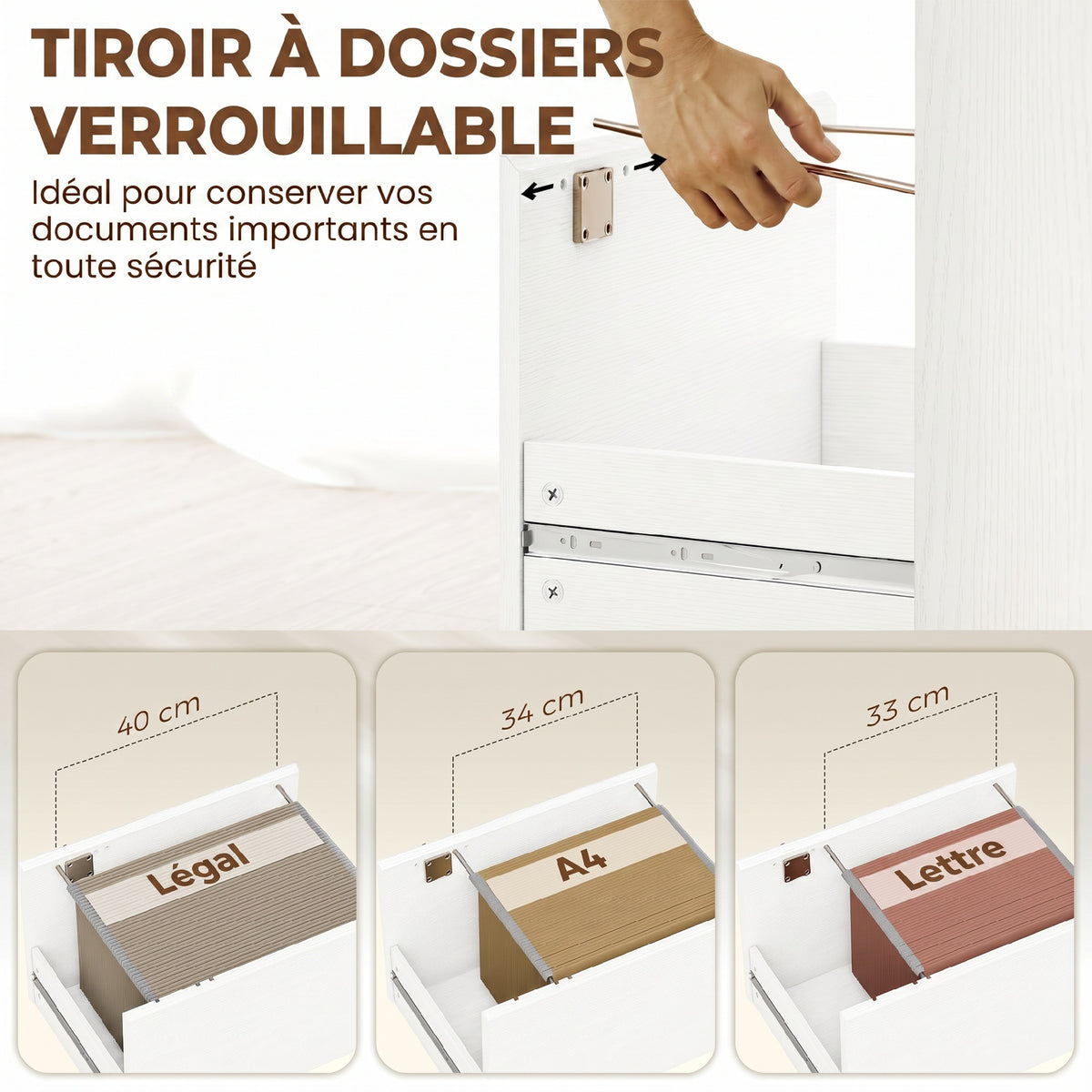 Bureau d'ordinateur avec bibliothèque 4 compartiments et tiroir verrouillable, 126 x 50 x 109 cm, grain de bois blanc-4