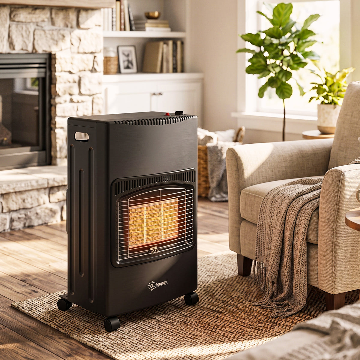 Chauffage au Gaz Poêle à Gaz 4200W Infrarouge Pliable 3 Puissances Système ODS Anti-Basculement Housse 46x42x75cm Noir-1