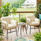 Salon de Jardin Extérieur 3 Pièces en Résine Tressée, Table en Verre Trempé, 2 Fauteuils avec Coussins, 62x73x79cm, Crème-8