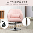 Fauteuil de salon coussins lombaires hauteur réglable pivotant 360° piètement en métal rose-3