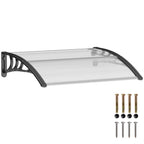 Auvent de porte d'entrée, toit marquise de porte exterieur en polycarbonate et profil aluminium résistante toit abri protection contre la pluie et UV pour terrasse, balcon, 100x75cm, transp.-0
