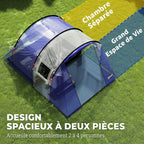 Tente de Camping pour 4 Personnes, 2 Chambres, Imperméable 3000mm, avec Tapis de Sol et Sac, 420x300x200cm, Bleu Foncé-3