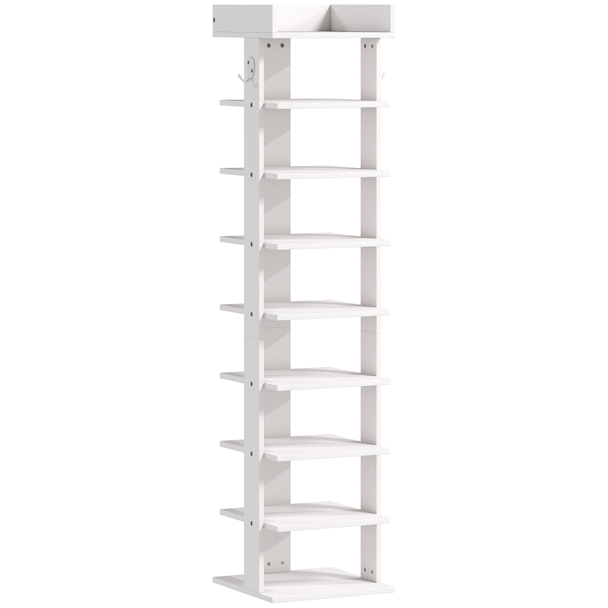 Étagère chaussure à 9 niveaux, range-chaussure jusqu'à 9 paires avec plateau supérieur, 2 crochets, 30x30x128,4cm, blanc-0