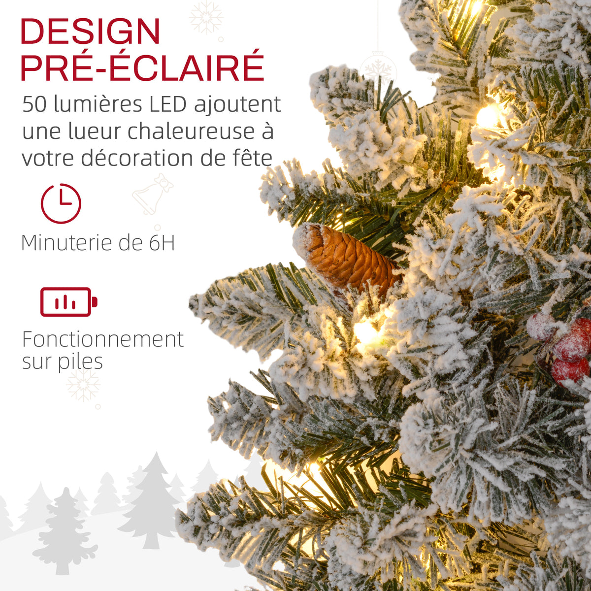 Couronne de Noël porte artificielle 60 CM avec pommes de pin et grappes de baies, lumières LED et minuterie vert-4