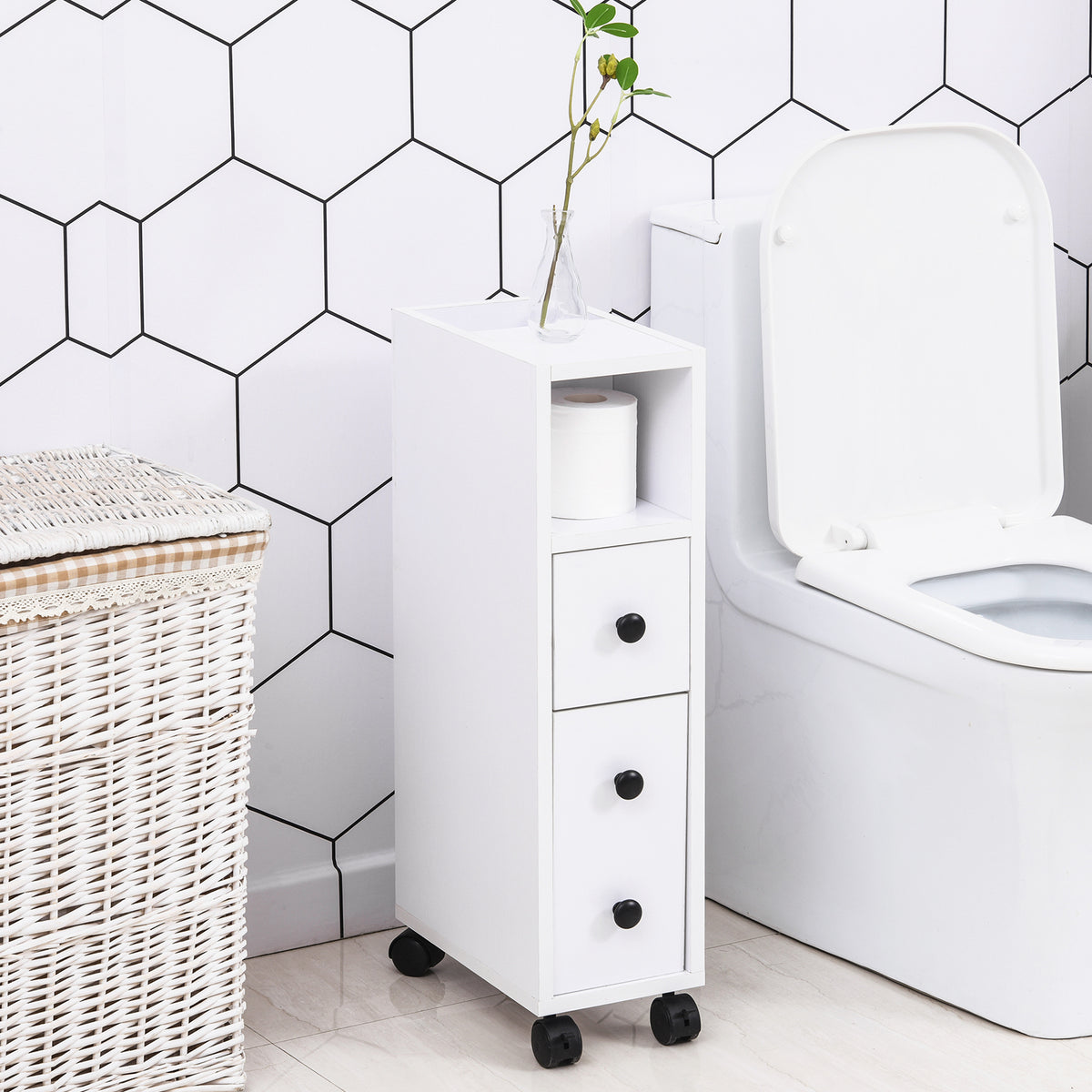 Porte-Papier Toilette 3 Niveaux avec Sortie Intégrée, Panneaux de Particules Aspect Blanc-6