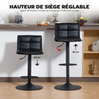 Lot de 2 tabourets de bar, chaises de bar réglable en hauteur avec assise pivotant en PU 44 x 45 x 85-106 cm noir-4