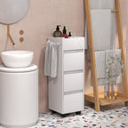 Meuble de rangement pour salle de bain avec 4 compartiments, 3 tiroirs et porte-serviettes, dim. 35 x 30 x 90 cm, blanc-8