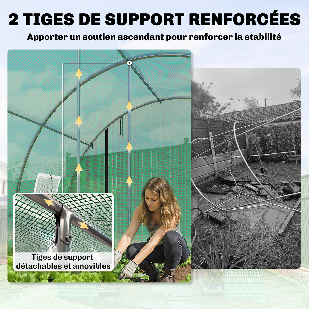 Serre tunnel de jardin 12m², serre de jardin tunnel 295x400x200cm 2 portes et 8 fenêtres bâche PE 140 g/m² vert-3